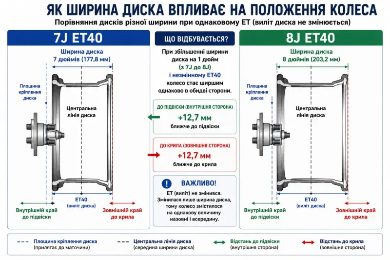 ET25 / ET40 / ET50 &mdash; направление смещения колеса относительно подвески и крыла