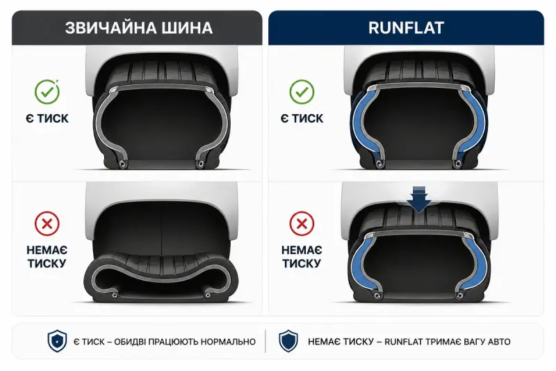 Обычная шина vs RunFlat